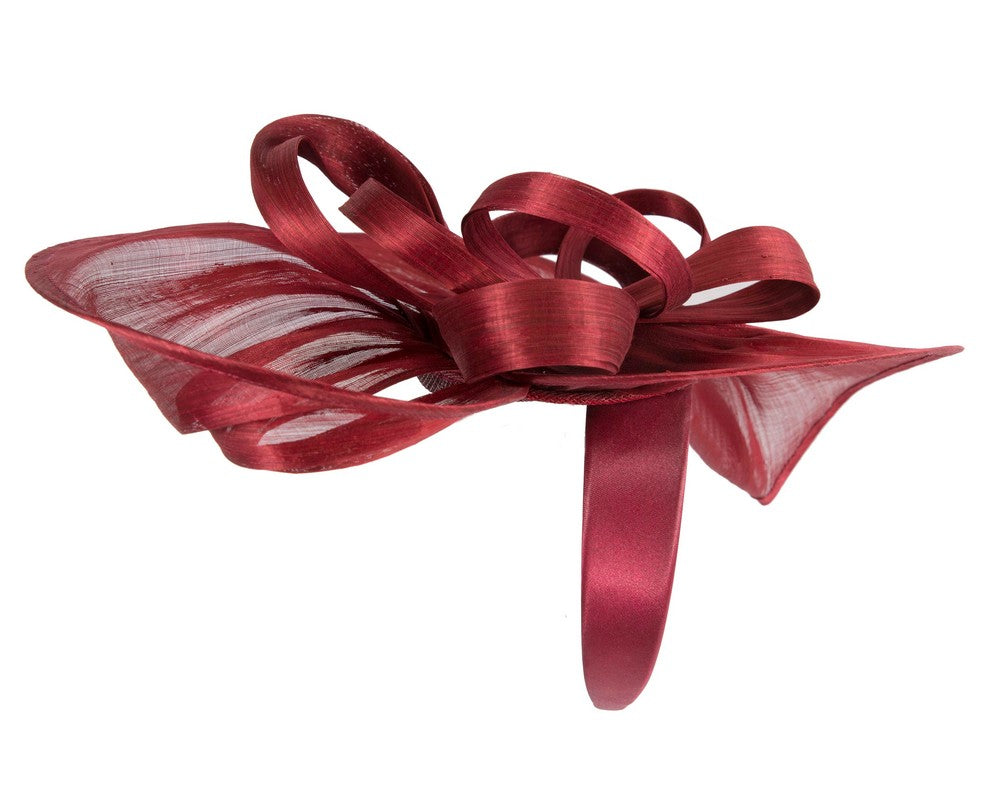 Large burgundy wine silk abaca heart fascinator