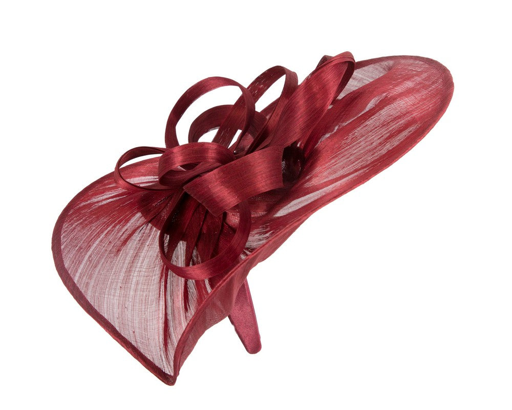 Large burgundy wine silk abaca heart fascinator