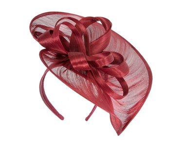 Large burgundy wine silk abaca heart fascinator