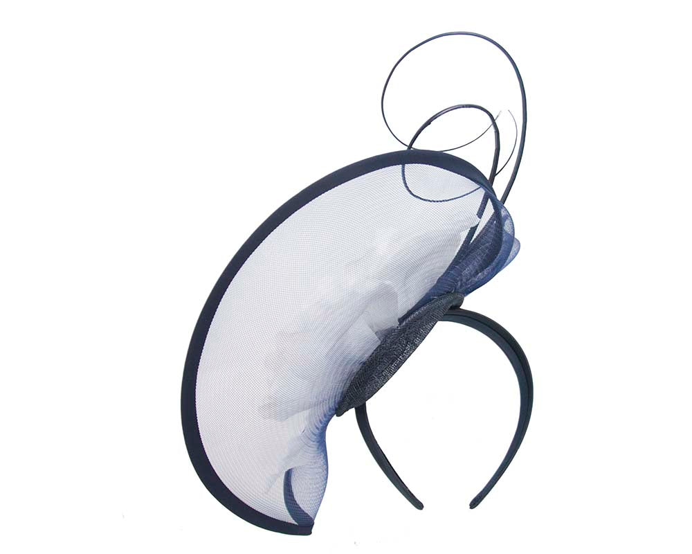 Large navy & white flower heart fascinator-3