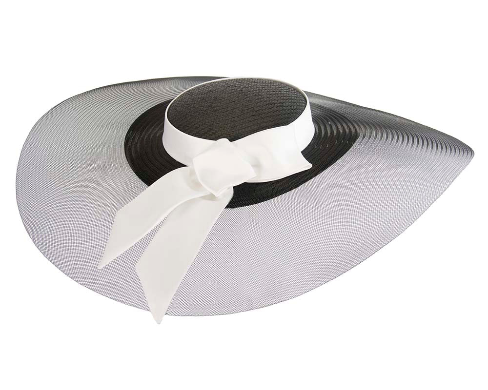 Bespoke black & white wide brim boater hat-4