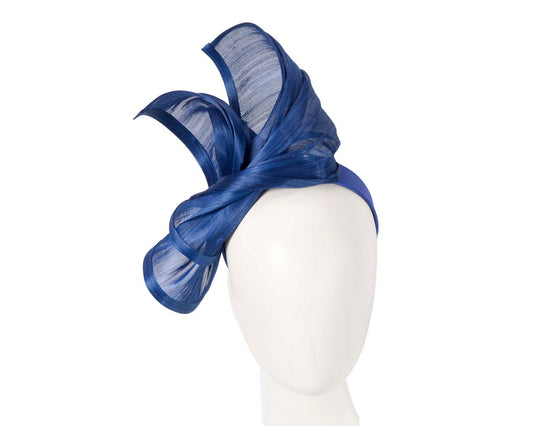 Bespoke royal blue silk abaca racing fascinator by Fillies Collection-0