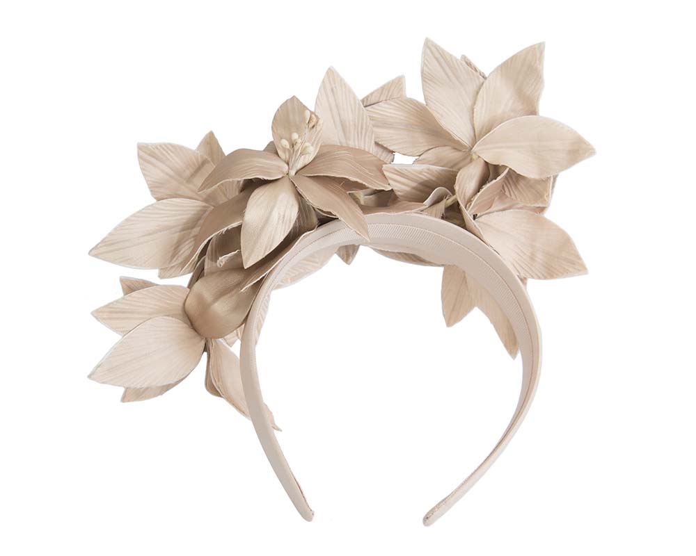 Gold leather flower headband fascinator by Fillies Collection