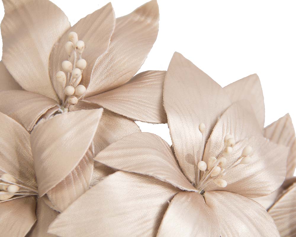Gold leather flower headband fascinator by Fillies Collection