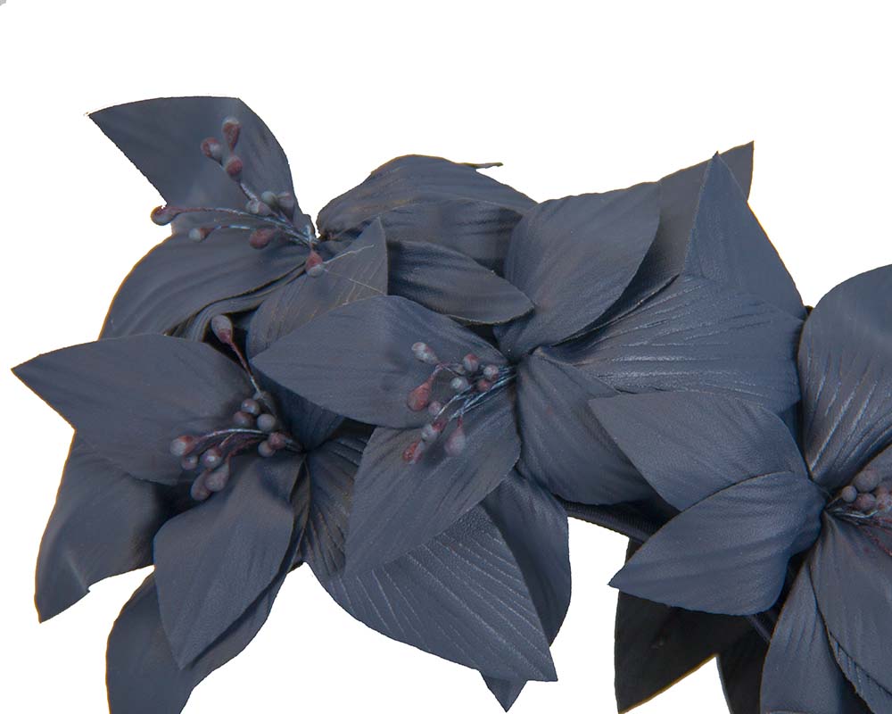 Navy leather flower headband fascinator by Fillies Collection