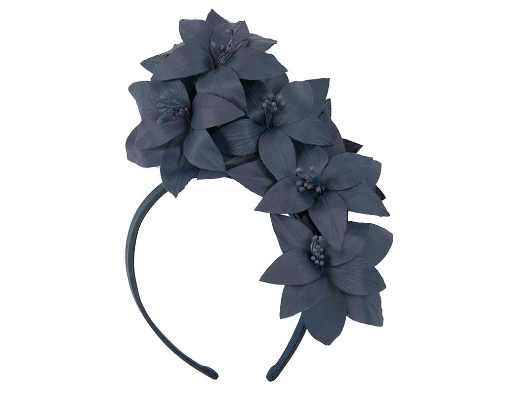 Navy leather flower headband fascinator by Fillies Collection