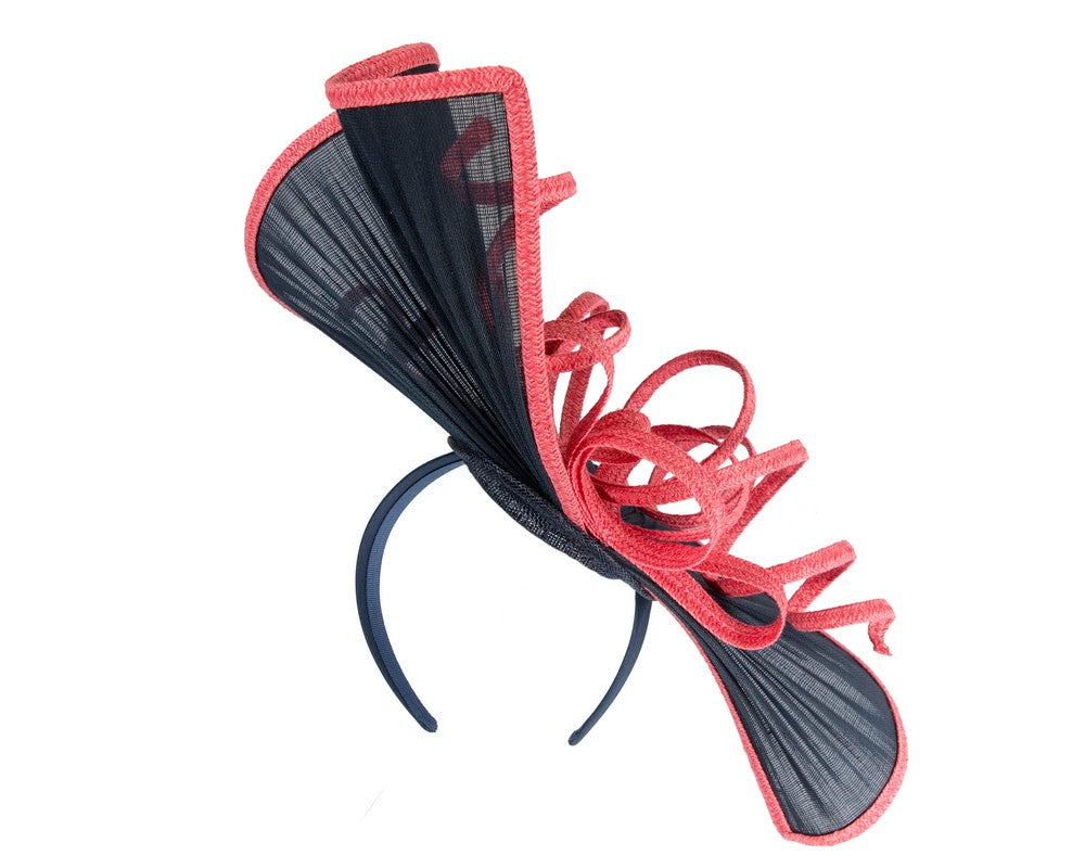 Large navy & coral jinsin racing fascinator by Fillies Collection