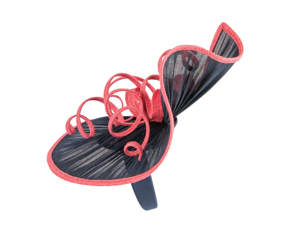 Large navy & coral jinsin racing fascinator by Fillies Collection