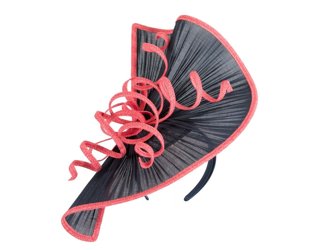 Large navy & coral jinsin racing fascinator by Fillies Collection