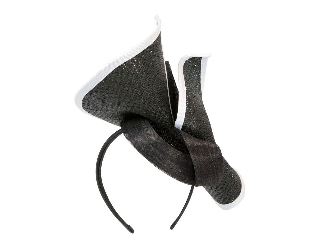 Large black & white Fillies Collection racing fascinator with bow