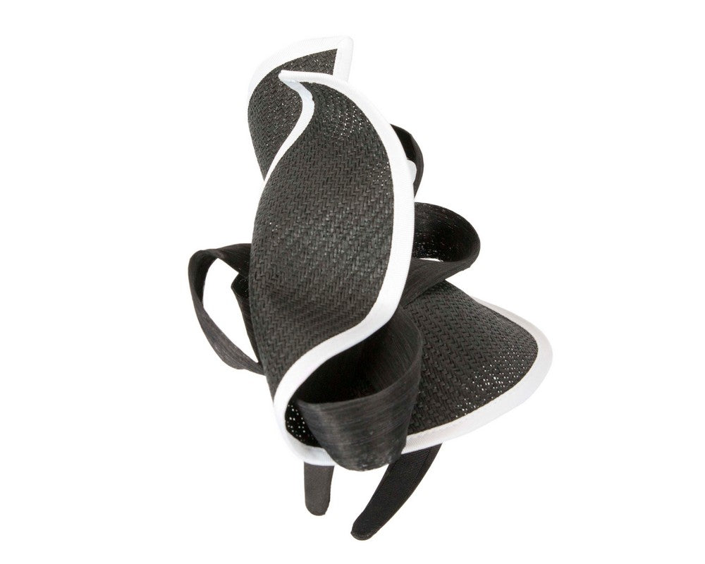 Large black & white Fillies Collection racing fascinator with bow