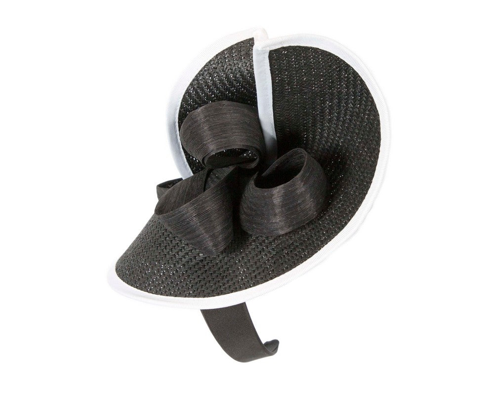 Large black & white Fillies Collection racing fascinator with bow