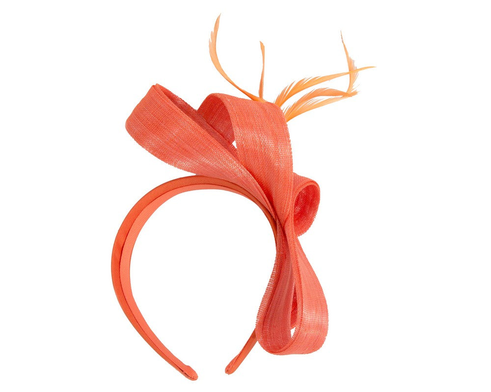 Orange abaca loops and feathers racing fascinator by Fillies Collection