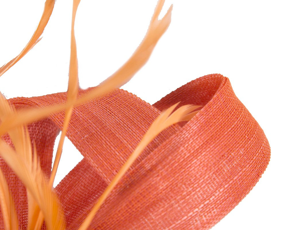 Orange abaca loops and feathers racing fascinator by Fillies Collection