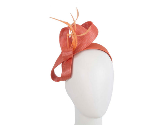 Orange abaca loops and feathers racing fascinator by Fillies Collection