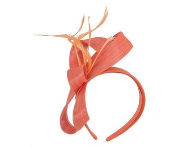 Orange abaca loops and feathers racing fascinator by Fillies Collection
