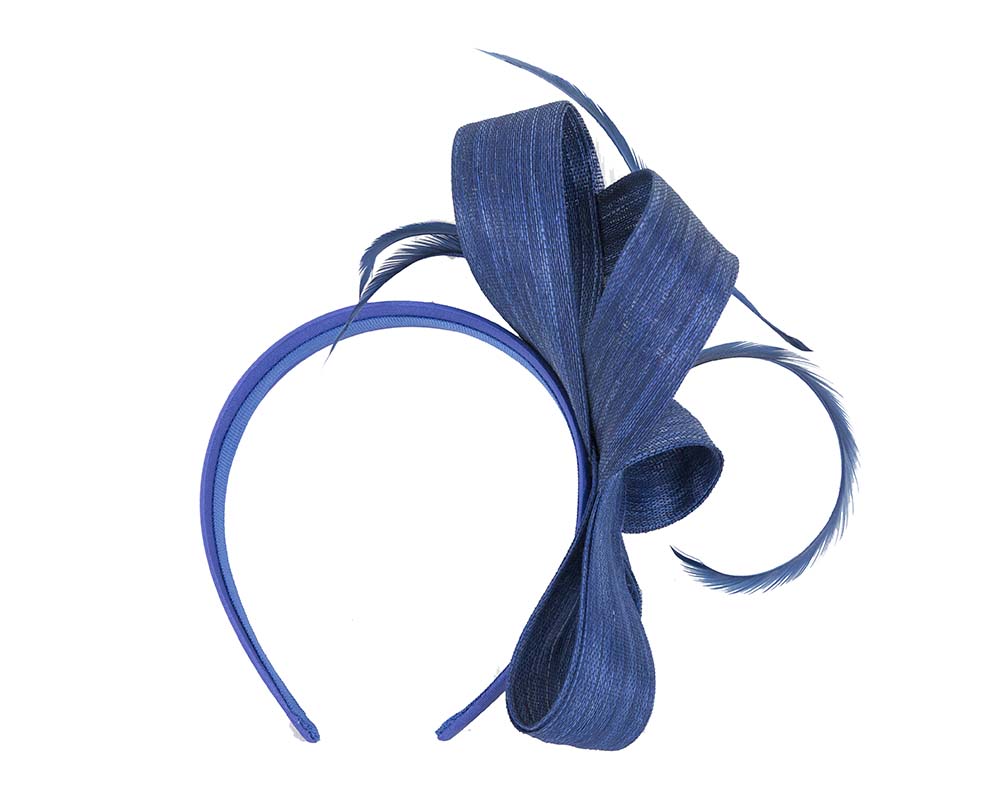 Royal blue abaca loops and feathers racing fascinator by Fillies Collection