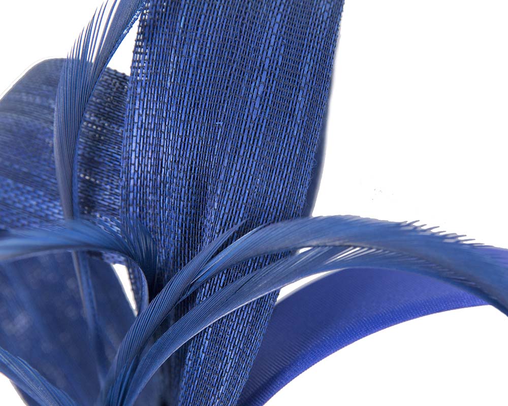 Royal blue abaca loops and feathers racing fascinator by Fillies Collection