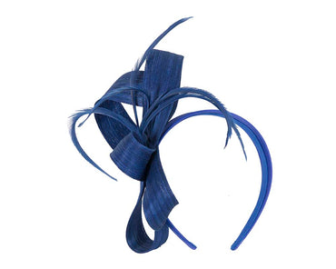 Royal blue abaca loops and feathers racing fascinator by Fillies Collection
