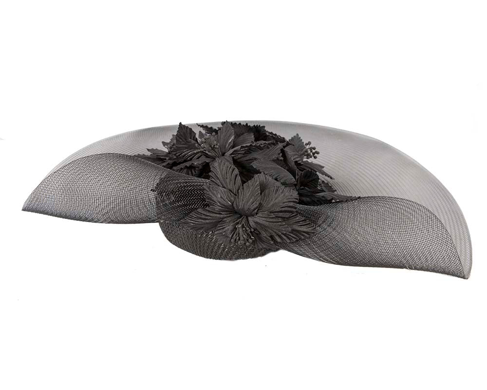 Wide brim black fascinator hat by Fillies Collection