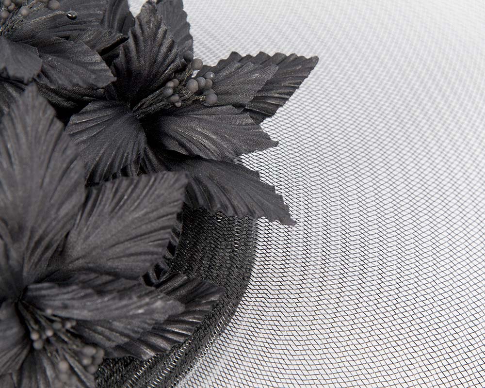 Wide brim black fascinator hat by Fillies Collection