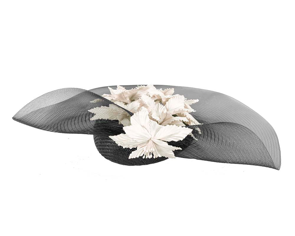 Wide brim black & cream fascinator hat by Fillies Collection