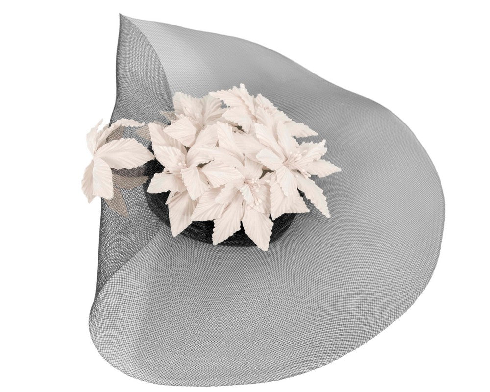 Wide brim black & cream fascinator hat by Fillies Collection