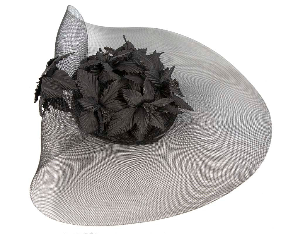 Wide brim black fascinator hat by Fillies Collection