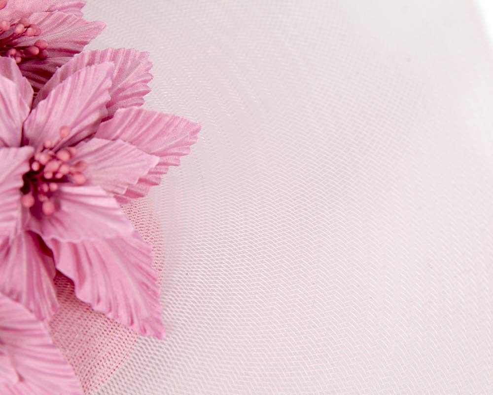 Wide brim dusty pink fascinator hat by Fillies Collection