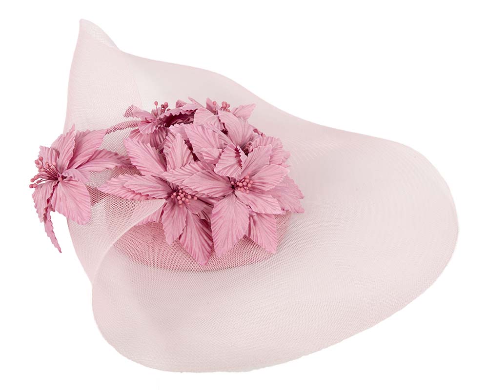 Wide brim dusty pink fascinator hat by Fillies Collection
