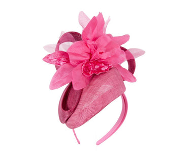 Tall fuchsia racing pillbox fascinator by Fillies Collection