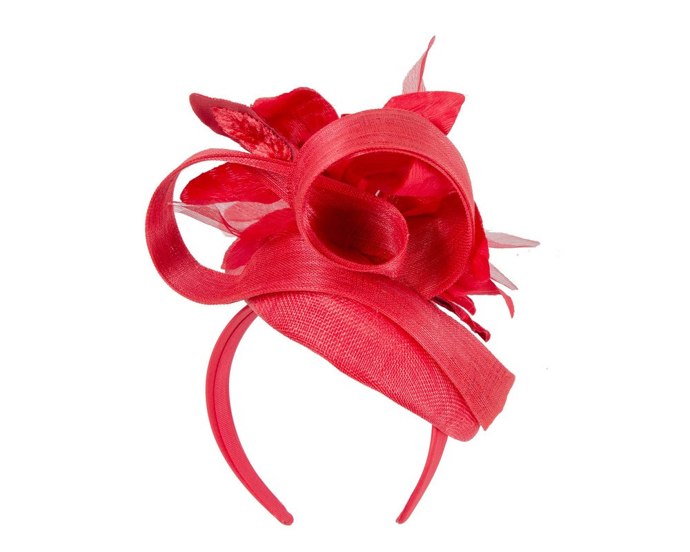 Tall red racing pillbox fascinator by Fillies Collection-5