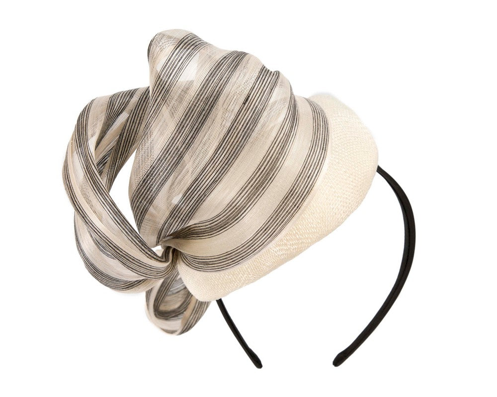 Cream pillbox fascinator with stripy silk abaca bow by Fillies Collection-5