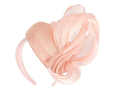Pink pillbox fascinator with silk abaca bow by Fillies Collection