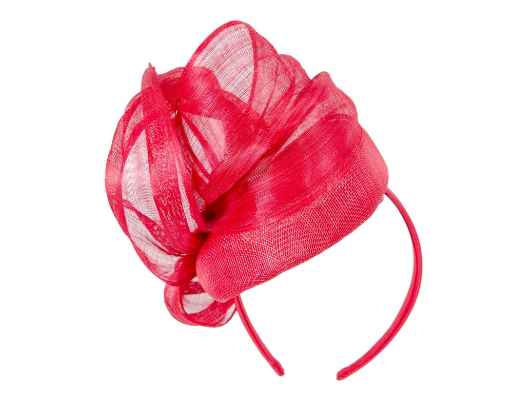 Red pillbox fascinator with silk abaca bow by Fillies Collection S258R-5
