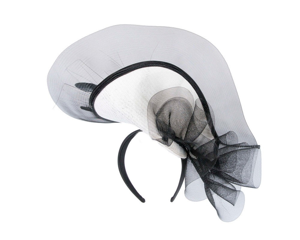 Tall white and black fascinator by Fillies Collection