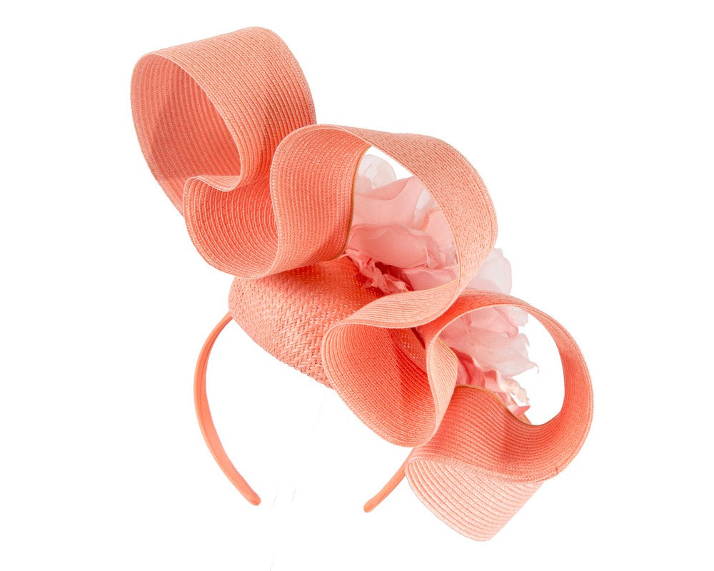 Large coral fascinator with flower by Fillies Collection