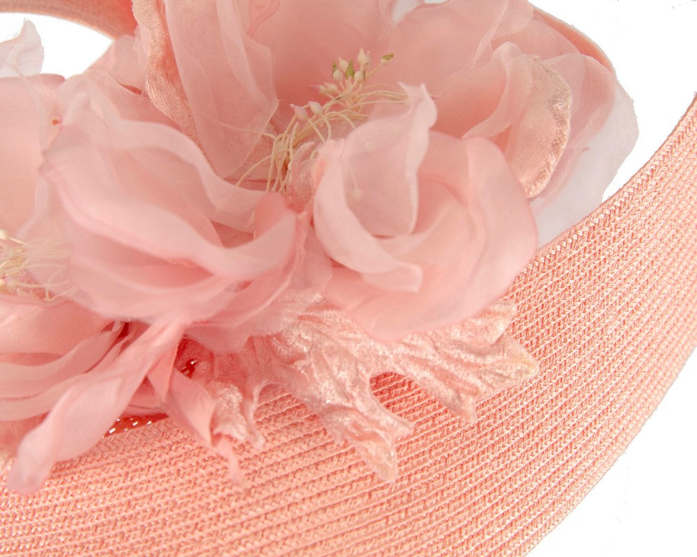 Large coral fascinator with flower by Fillies Collection