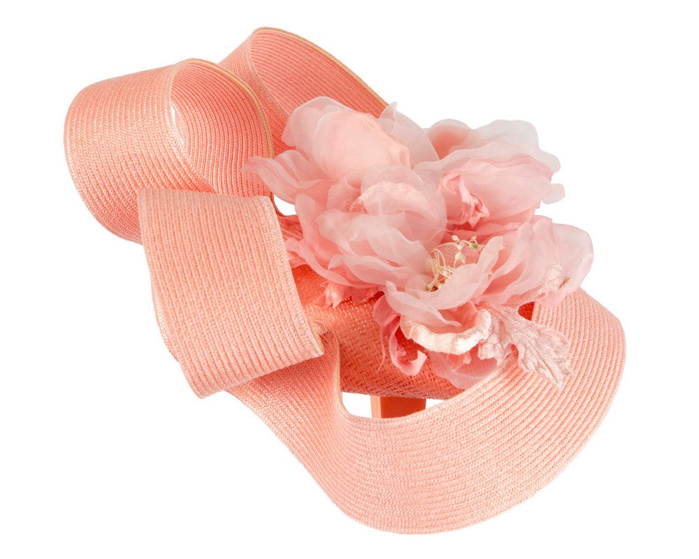 Large coral fascinator with flower by Fillies Collection