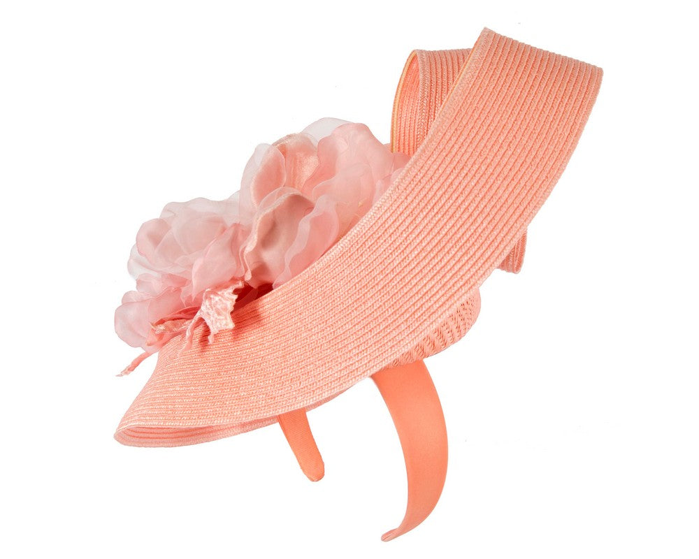 Large coral fascinator with flower by Fillies Collection