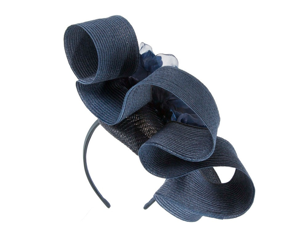 Large navy fascinator with flower by Fillies Collection
