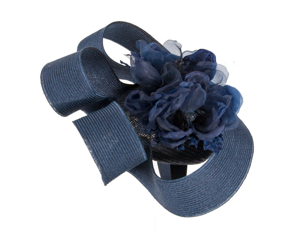 Large navy fascinator with flower by Fillies Collection