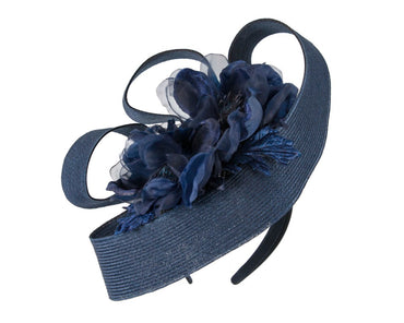 Large navy fascinator with flower by Fillies Collection