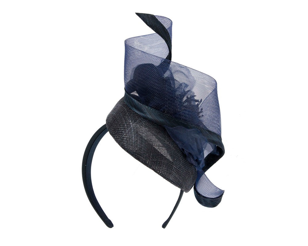 Navy pillbox fascinator with flower by Fillies Collection