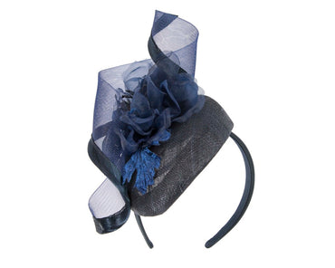Navy pillbox fascinator with flower by Fillies Collection