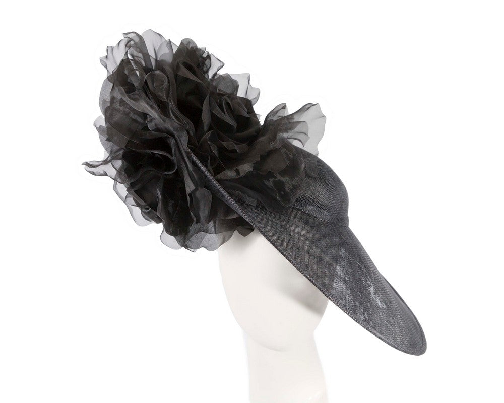 Large black racing fascinator hat by Fillies Collection