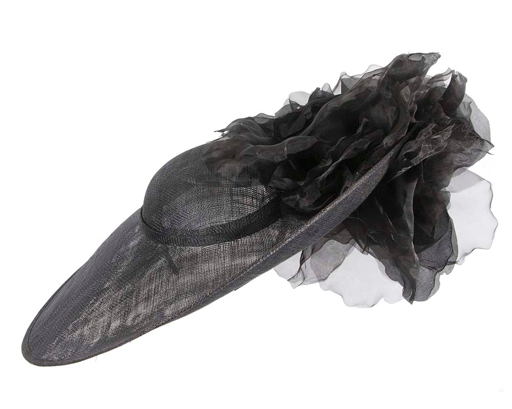 Large black racing fascinator hat by Fillies Collection