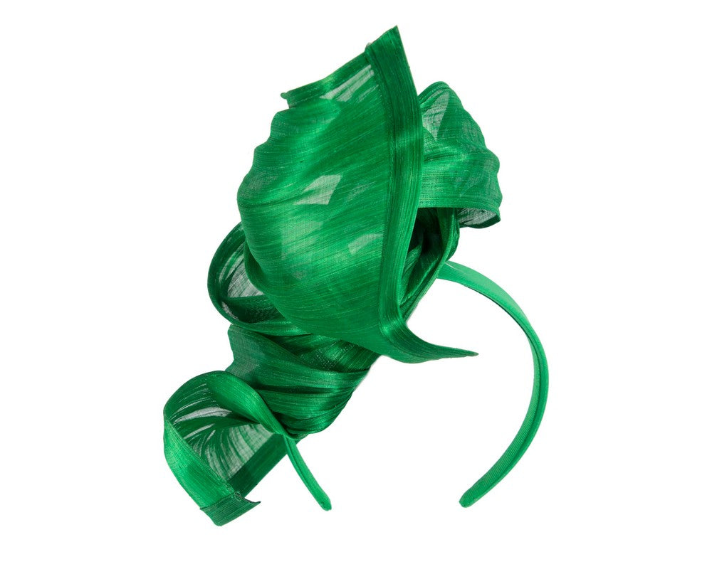 Bespoke green silk abaca fascinator by Fillies Collection-5