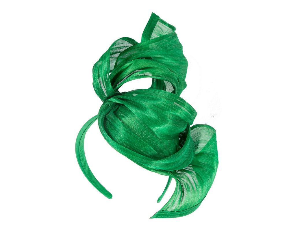 Bespoke green silk abaca fascinator by Fillies Collection