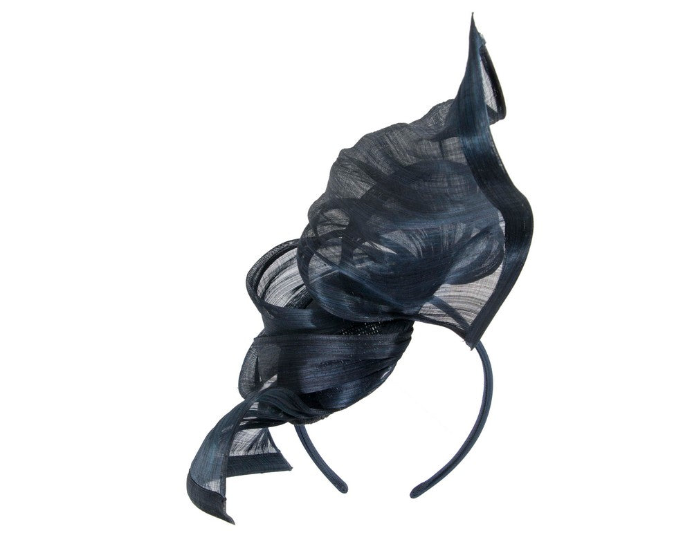 Bespoke navy silk abaca fascinator by Fillies Collection